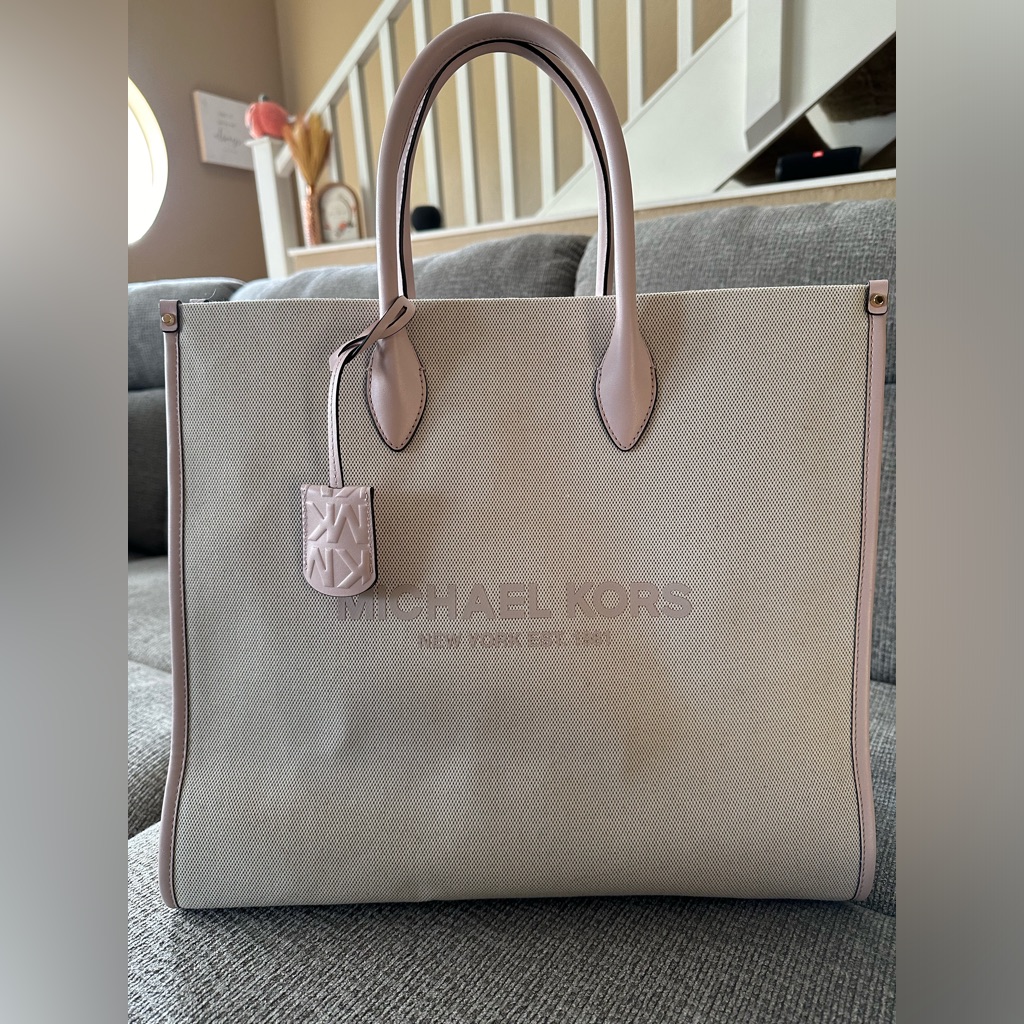 Michael Kors Mirella Large Canvas Tote Bag In Powder Blush